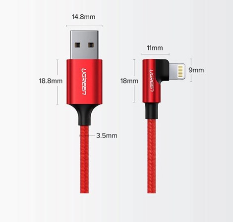 UGREEN Lightning na USB-A (M), kutni 90°, pleteni kabel MFi, 1m