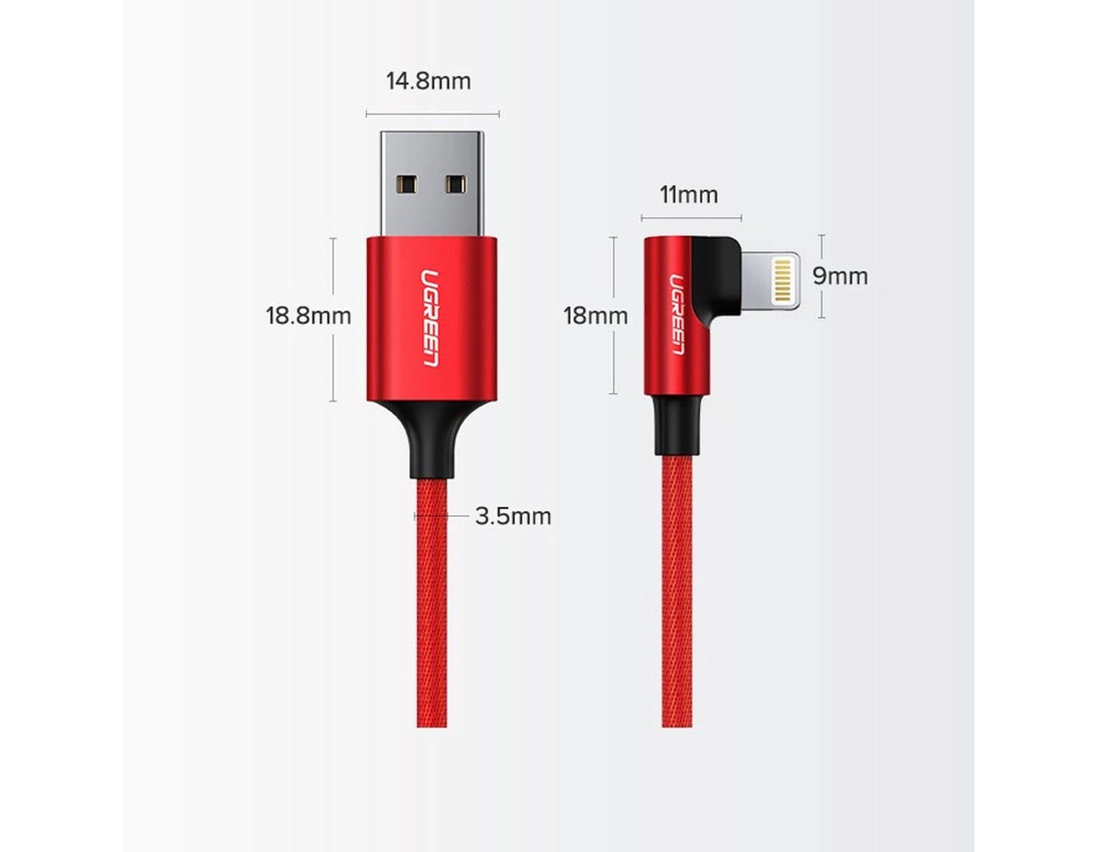 UGREEN Lightning na USB-A (M), kutni 90°, pleteni kabel MFi, 1m