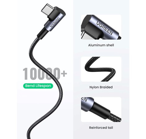 UGREEN USB-C (M) na USB-A (M), kutni 90°, 18W, 3A, pleteni kabel MFi, 1m