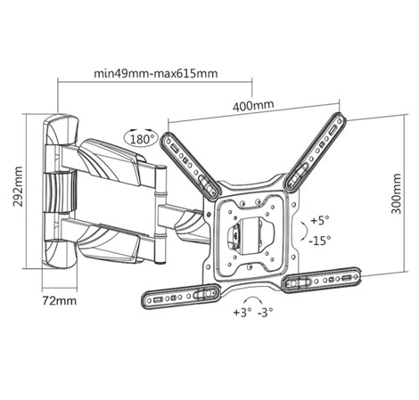 Roline VALUE zidni nosač, 4 spoja, nosivost do 35kg, crni