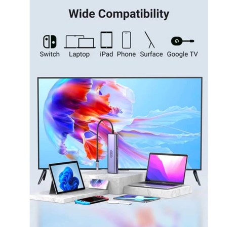 UGREEN 7-portni USB-C HUB 2xUSB-A 3.0, 1xHDMI 4K 60Hz, 1xRJ45, 1xSD, 1xTF, 1x USB-C PD, sivi 