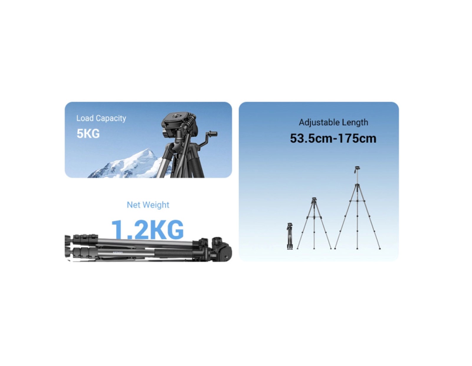 UGREEN LP661 Stativ tripod za foto i video, nosivost 5kg, visina 53.5-175cm, 360° Pan,180° Tilt, za mobitele, akcijske kamere, DSLR fotoaparate, ručne kamkordere, projektore 