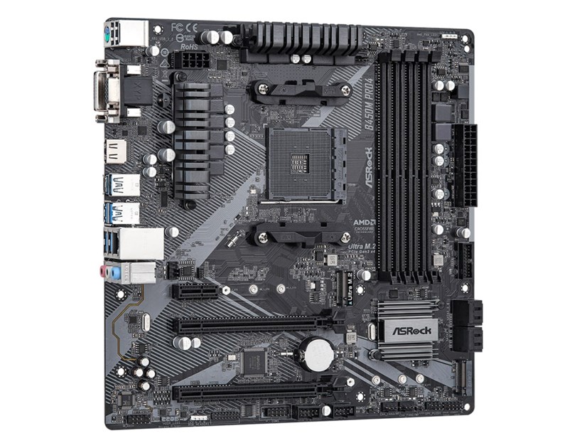 ASRock AMD B450M Pro4 R2.0, S.AM4, DDR4/3200, PCIe 3.0, G-LAN, D-SUB/DVI-D/HDMI, mATX