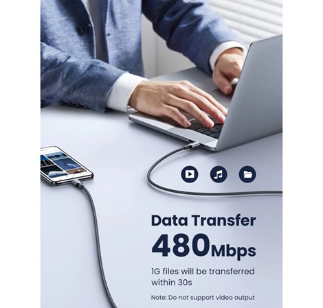 UGREEN USB-C (M) na USB-C (M), 100W, 5A, pleteni kabel MFi, 1m