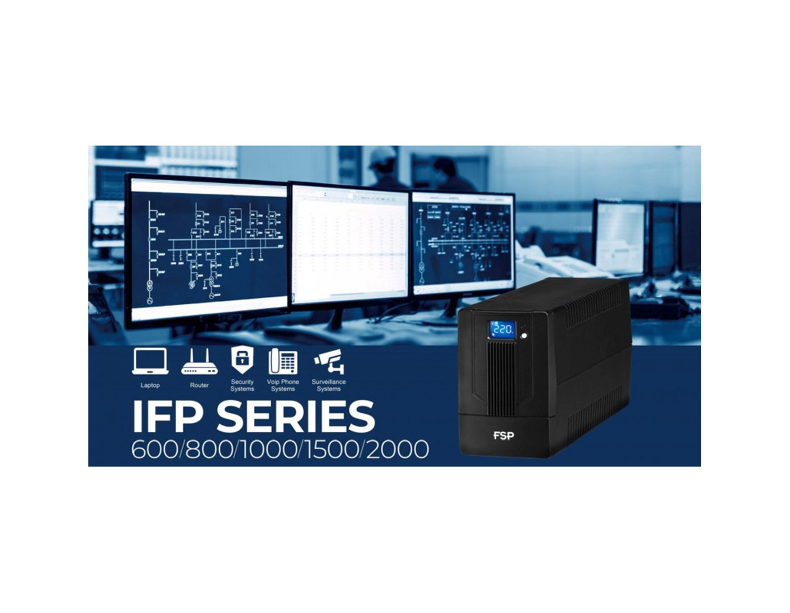 Fortron Source UPS iFP 800VA/480W, Line-interactive, 2×Schuko, RJ11, USB, 1×9Ah