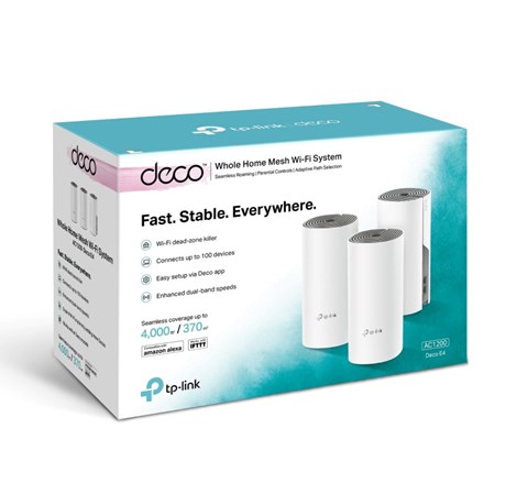TP-Link AC1200 Deco E4 (3 pack) Mesh Wi-Fi, Dual-Band 300Mbps/867Mbps (2.4GHz/5GHz), 2×LAN, 2×interna antena, Deco App