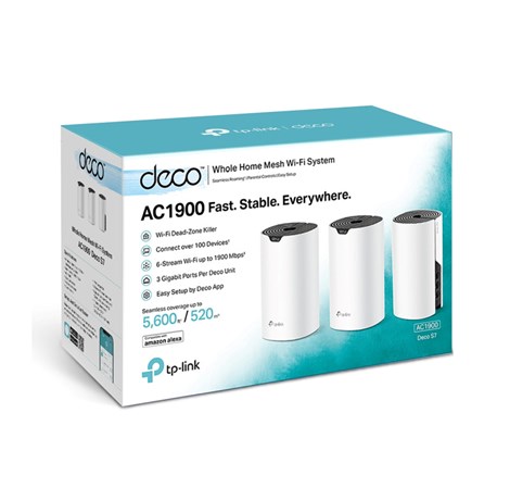 TP- Link AC1900 Deco S7 (3-pack) Mesh Wi-Fi, Dual-Band, 600 Mbps/1300 Mbps (2.4GHz/5GHz), 3×LAN, 3×interna antena, Deco App