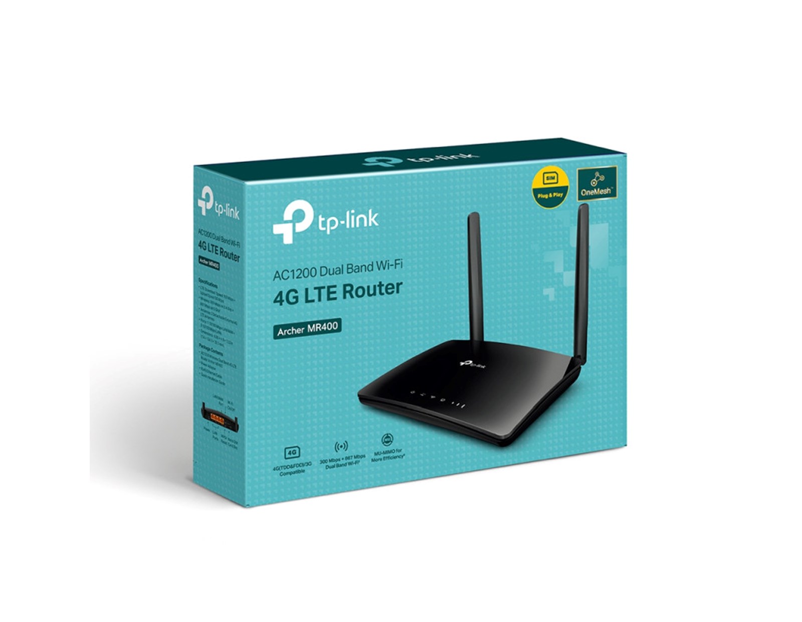 TP-Link AC1200 Archer MR400 bežični usmjerivač, Dual-Band 4G LTE, 300Mbps/867Mbps (2.4GHz/5GHz), 802.11a/b/g/n/ac, 1×WAN, 3×LAN, utor za SIM karticu, 2×odvojive antene 