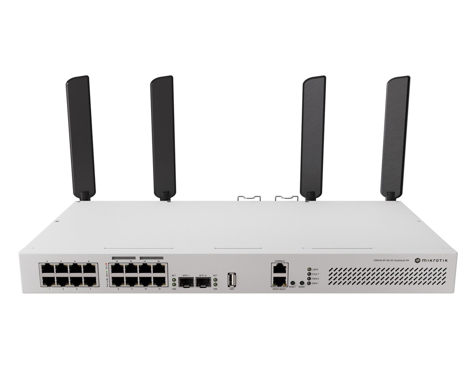 Mikrotik Cloud Router Switch CRS418-8P-8G-2S+5axQ2axQ-RM, 17xG-LAN (8x PoE-out), 2x10G SFP+, IPQ-8072A, RouterOS v7, 1U rackmount