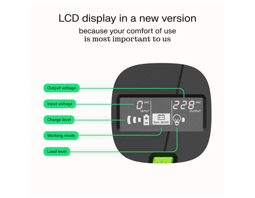 Green Cell UPS (UPSLM600) 1000VA/600W, Modified sine wave, Line Interactive AVR, LCD