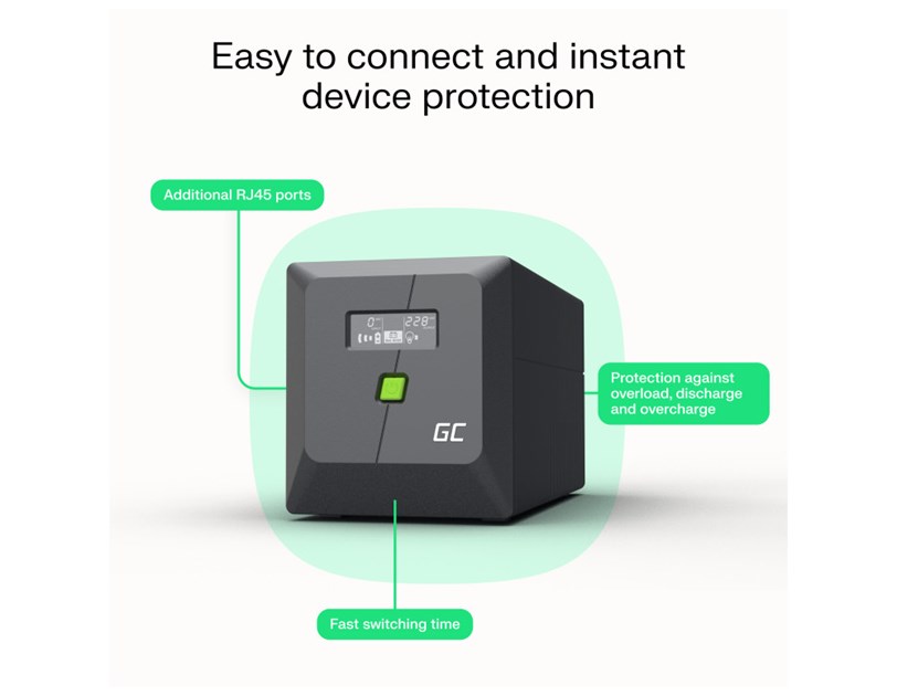 Green Cell UPS (UPSLM1200) 2000VA/1200W, Modified sine wave, Line Interactive AVR, LCD