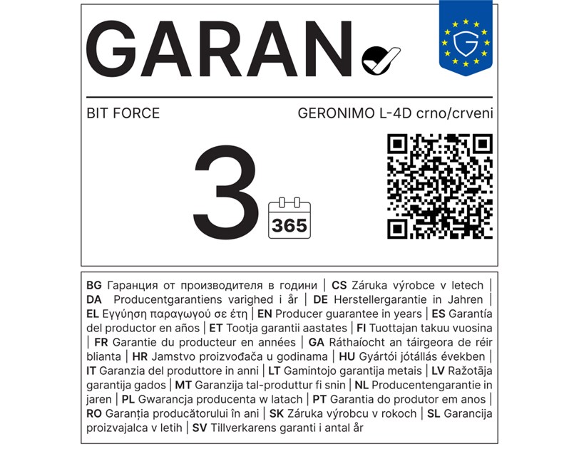 Bit Force GERONIMO L-4D igraća stolica s potpornim jastučićima, PU koža, 2D naslon za ruke, nosivost 150kg, crno/crvena   