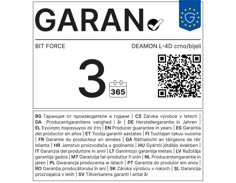 Bit Force DAEMON L-4D igraća stolica s potpornim jastučićima, PU koža, 2D naslon za ruke, nosivost 150kg, crno/bijela