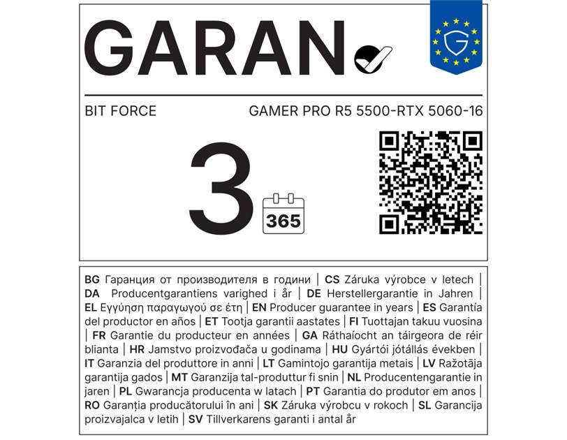 BIT FORCE računalo GAMER PRO Ryzen 5 5500, 16GB DDR4, 1TB SSD, RTX 5060 8GB, Win 11 Pro