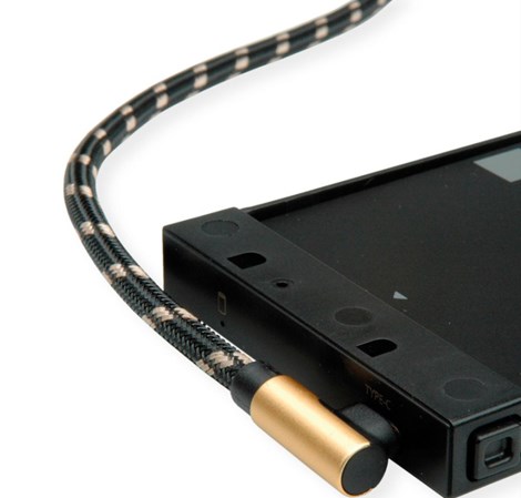 Roline GOLD USB2.0 kabel TIP A (M) - USB-C (M) kutni, 3.0m, crno/zlatni