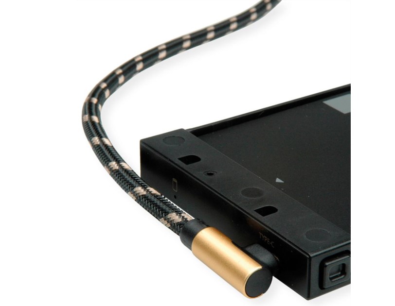 Roline GOLD USB2.0 kabel TIP A (M) - USB-C (M) kutni, 3.0m, crno/zlatni
