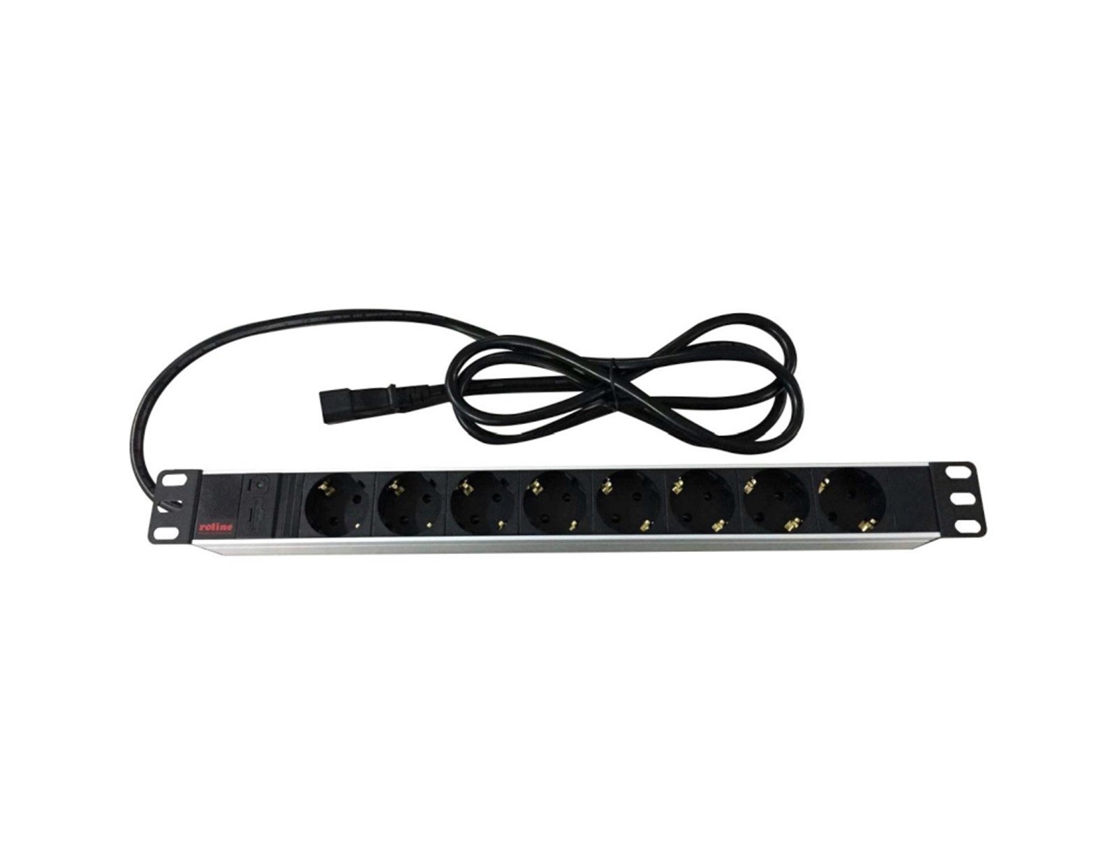 Roline strujna priključnica 19", 8×Schuko, IEC3200 C14(M) UPS priključak kabela, 2.0m, aluminium