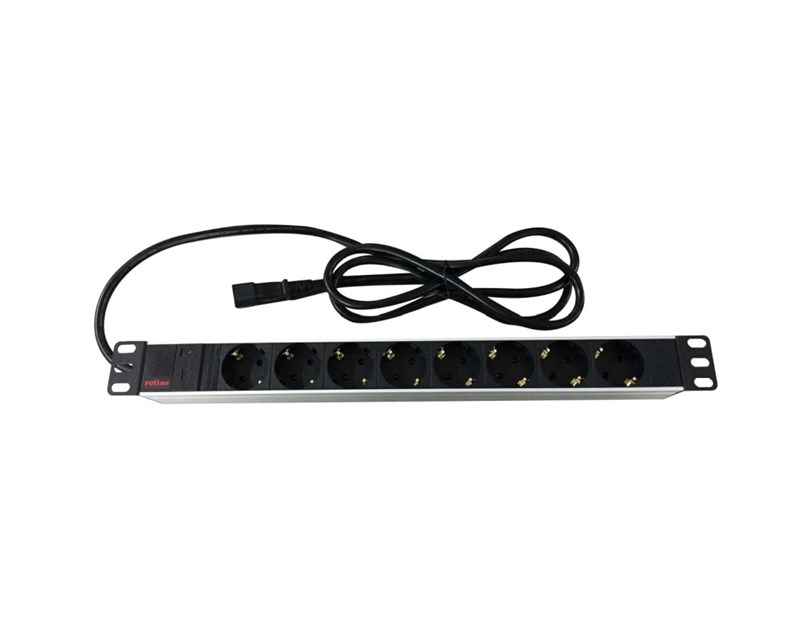 Roline strujna priključnica 19", 8×Schuko, IEC3200 C14(M) UPS priključak kabela, 2.0m, aluminium