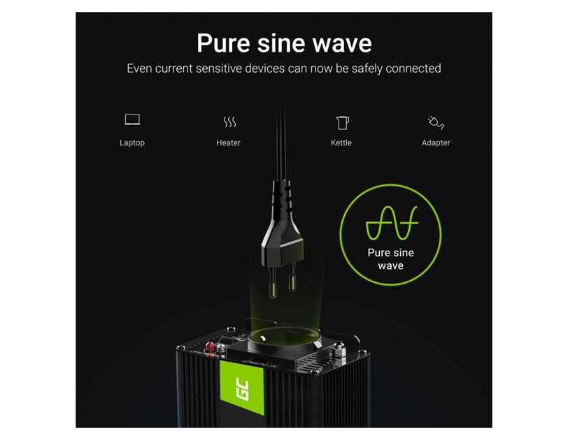 Green Cell strujni inverter 12V na 230V, 1000W/2000W Pure Sine Wave (INV09)