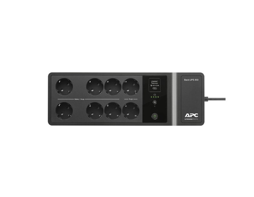 APC Back UPS 850VA/520W, Offline, 8x Schuko CEE7, USB C+A charging ports (BE850G2-GR)