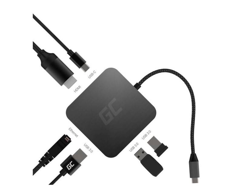 Green Cell HUB adapter 6in1 USB-C (HDMI, USB-C, 3x USB 3.0 & Ethernet) - za MacBook Pro, Dell XPS, Lenovo X1 Carbon & ostale