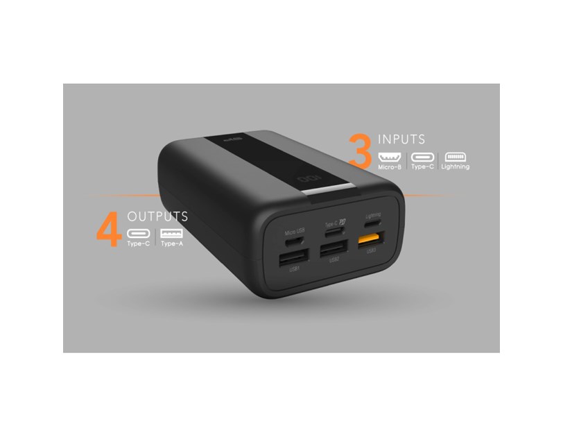 Silicon Power Powerbank QX55, 30000mAh, 22,5W, 3×USB-A /1×USB-C/Micro USB/Lightning, crni