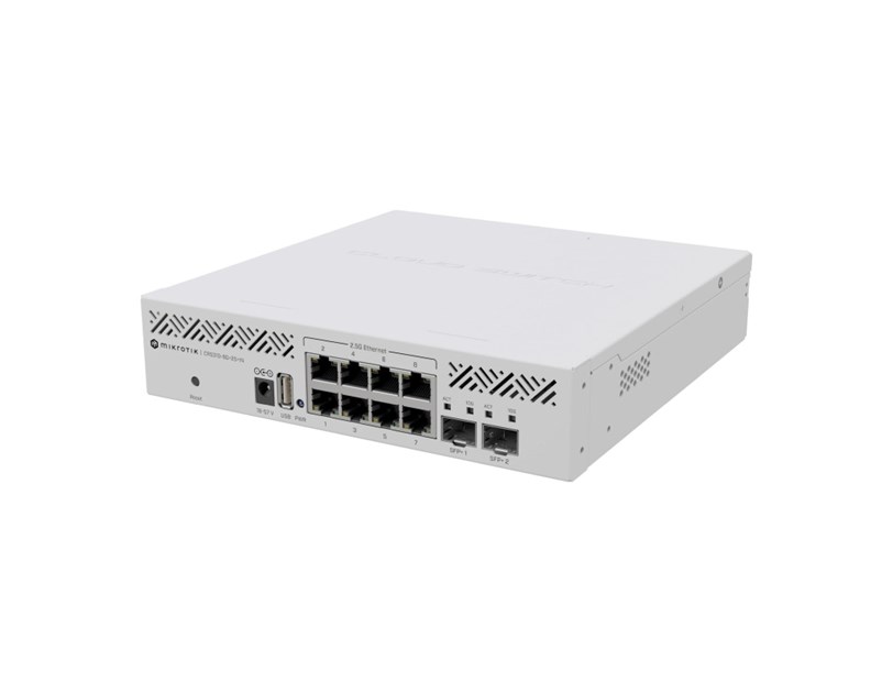 Mikrotik Cloud Router Switch CRS310-8G+2S+IN, 800 Mhz CPU, 256MB RAM, 8×2.5GLAN, 2×SFP+, RouterOS L5, desktop kučište, rackmount ears, PSU