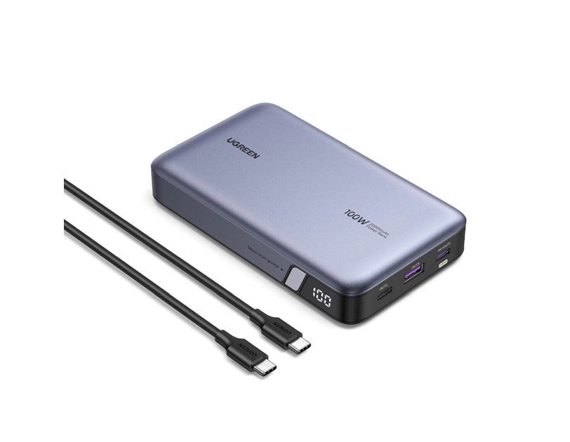 UGREEN prijenosni punjač (Powerbank) 20000mAh, 100W brzo punjenje, 2×USB-C+1×USB-A, PD 3.0+QC 3.0, srebrni