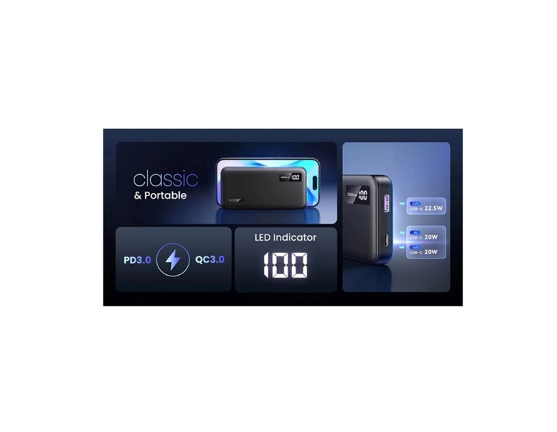 UGREEN Prijenosni punjač (Powerbank) 10000 mAh, USB-C, sivi