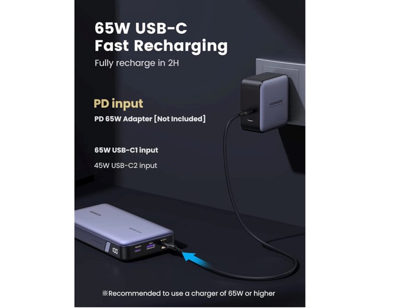 UGREEN prijenosni punjač (Powerbank) 25000mAh, 145W brzo punjenje, 2×USB-C+1×USB-A, PD 3.0+QC 3.0, sivi