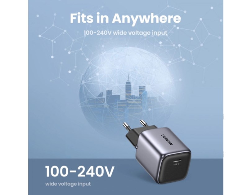 UGREEN Nexode Mini GaN II Tech zidni punjač 20W, USB-C, PD3.0/QC4+, crni