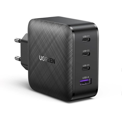 UGREEN GaN Tech zidni punjač 65W, 1×USB-A/3×USB-C, PD3.0/QC4.0+, crni