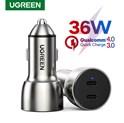 UGREEN CD213 auto punjač 50W, 2×USB-C, PD3.0/QC3.0, sivi