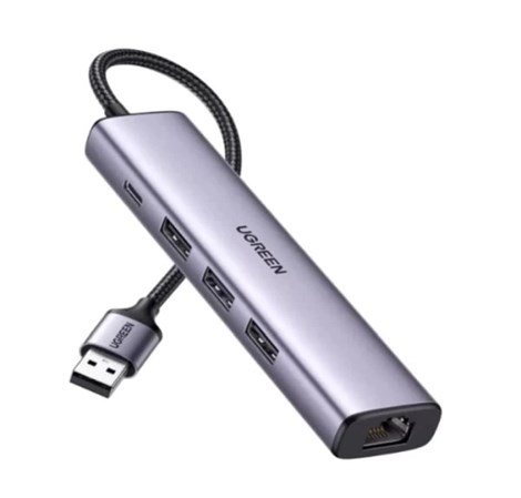 UGREEN 5-portni USB-A HUB 3xUSB-A 3.0,1×USB-C, 1×G-LAN, sivi