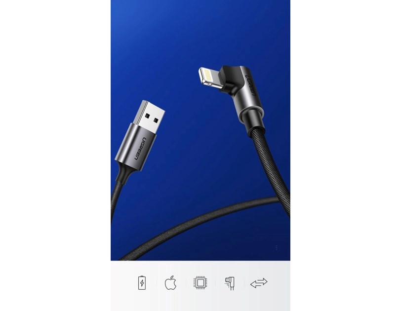 UGREEN Lightning na USB-A (M), kutni 90°, pleteni kabel MFi, 1m