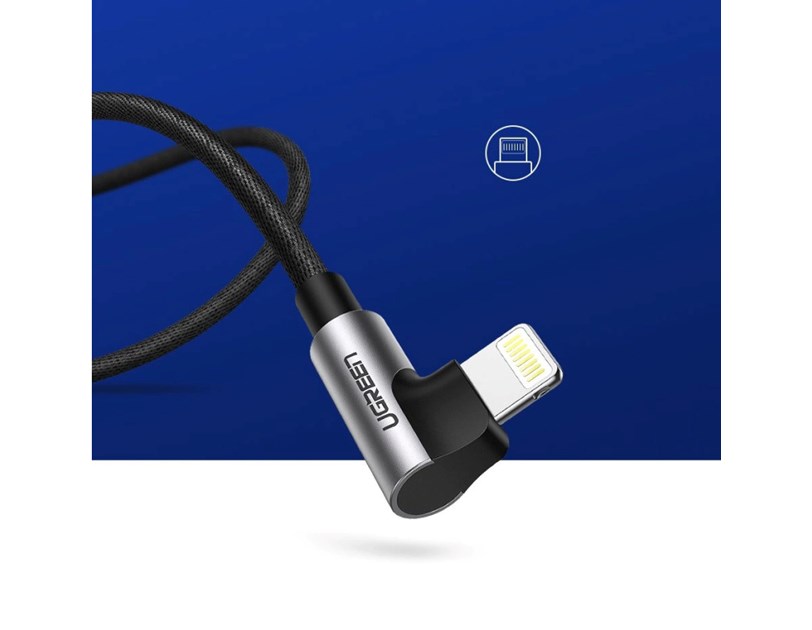 UGREEN Lightning na USB-A (M), kutni 90°, pleteni kabel MFi, 1m