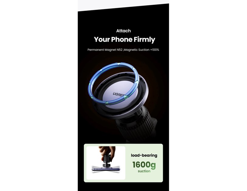 UGREEN držač za smartphone, za ventilacijski otvor, magnetni, za auto, crni