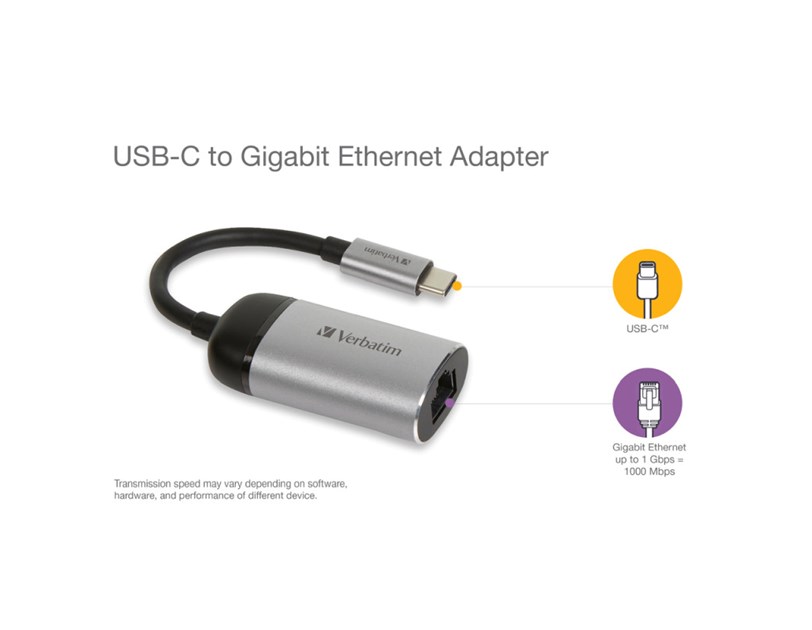 Verbatim USB-C na RJ45 gigabitni ethernet mrežni adapter, aluminijsko kućište