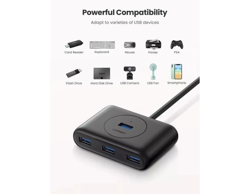 UGREEN 4-portni USB-A HUB 4xUSB-A 3.0, 1m, crni