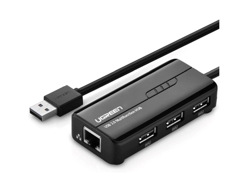 UGREEN 4-portni USB-A HUB 1xEthernet, 3xUSB-A 2.0, 100Mbps, crni