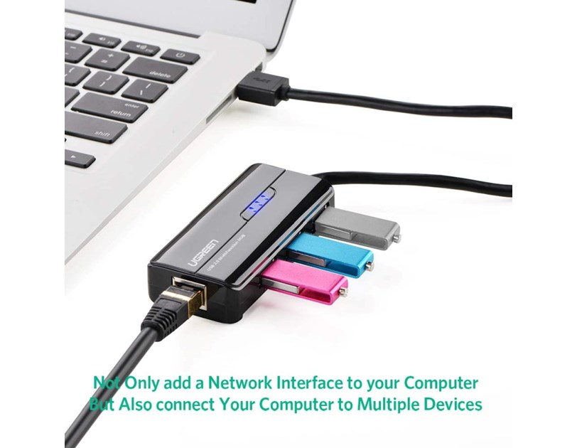UGREEN 4-portni USB-A HUB 1xEthernet, 3xUSB-A 2.0, 100Mbps, crni