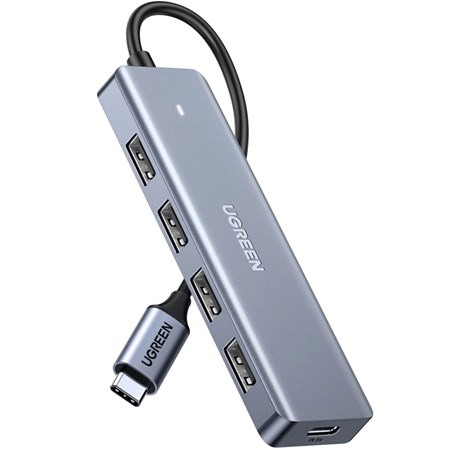 UGREEN 4-portni USB-C HUB 4xUSB-A 3.0 + USB-C power port, sivi