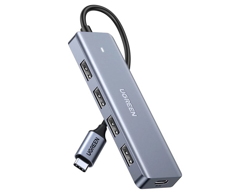 UGREEN 4-portni USB-C HUB 4xUSB-A 3.0 + USB-C power port, sivi