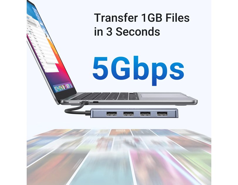 UGREEN 4-portni USB-C HUB 4xUSB-A 3.0 + USB-C power port, sivi