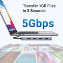UGREEN 4-portni USB-C HUB 4xUSB-A 3.0 + USB-C power port, sivi