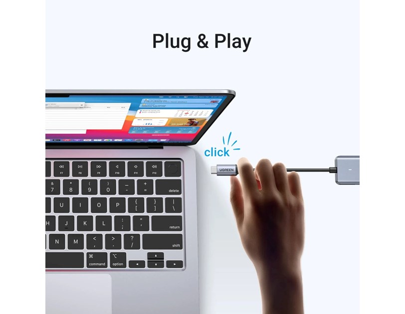 UGREEN 4-portni USB-C HUB 4xUSB-A 3.0 + USB-C power port, sivi
