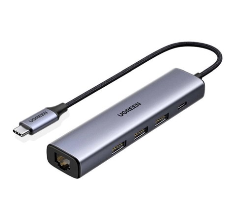UGREEN 5-portni USB-C HUB 3xUSB PD, 1xRJ45, sivi