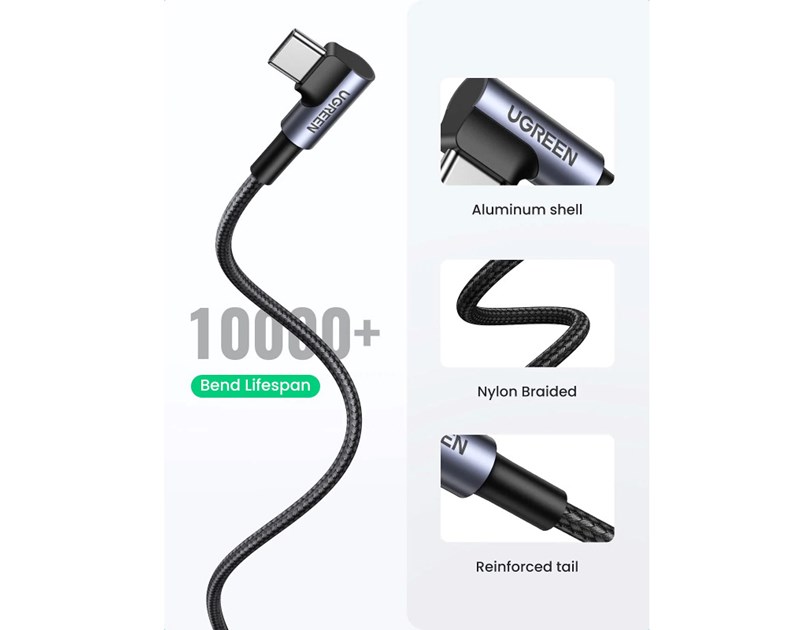 UGREEN USB-C (M) na USB-A (M), kutni 90°, 18W, 3A, pleteni kabel MFi, 1m