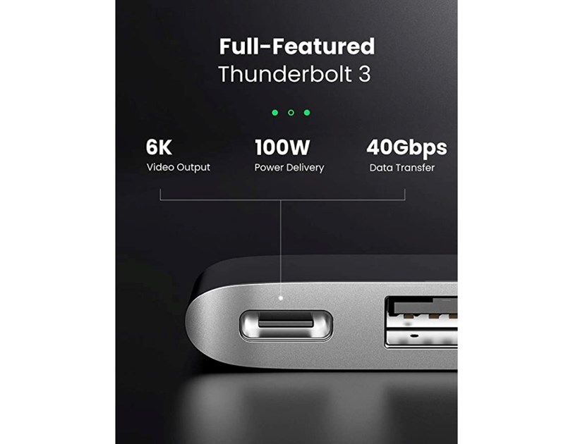 UGREEN 6-portni Dual USB-C HUB 3xUSB-A 3.0, 1xTF, 1xSD, 1xUSB-C, za MacBook Pro/Air, sivi