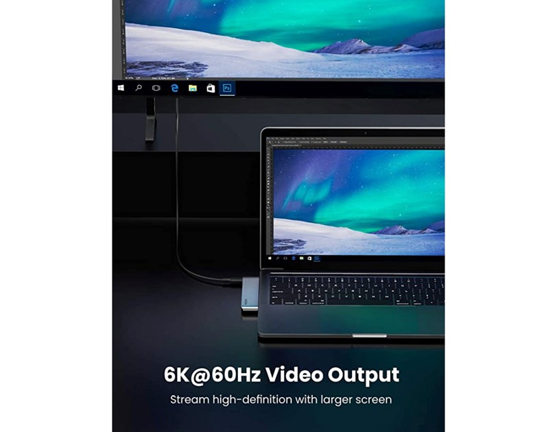 UGREEN 6-portni Dual USB-C HUB 3xUSB-A 3.0, 1xTF, 1xSD, 1xUSB-C, za MacBook Pro/Air, sivi